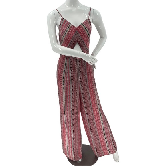 Hommage Pants - Hommage Printed Cut Out Chest Back Jumpsuit Size M